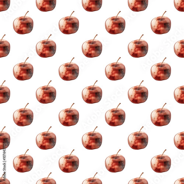 Fototapeta Watercolor seamless pattern with red apple