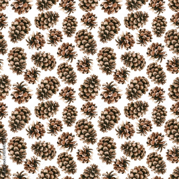 Fototapeta Watercolor seamless pattern pine cone isolated on white background