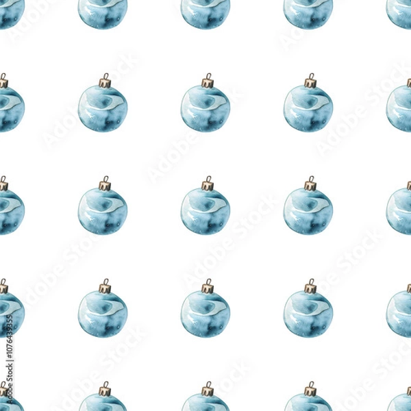 Fototapeta Watercolor pattern with christmas tree decorations on a white background