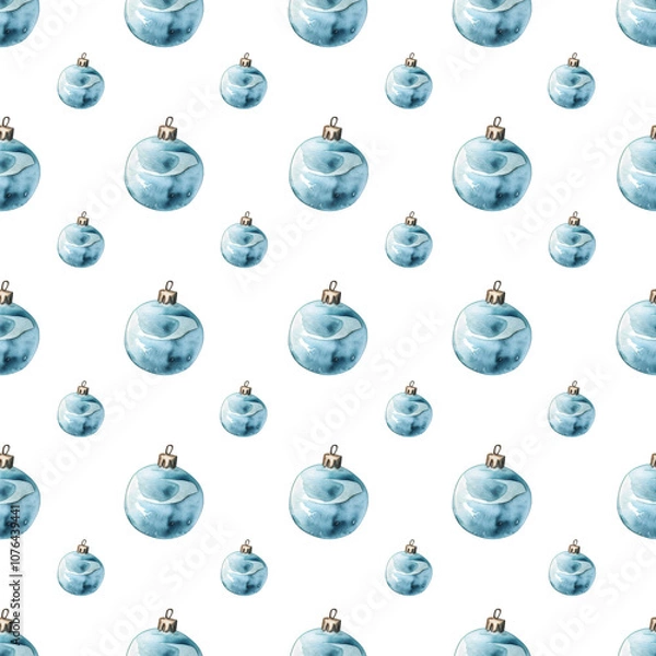 Fototapeta Watercolor pattern with christmas tree decorations on a white background