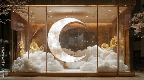 Fototapeta A Large Lit-up Moon in a Window Display