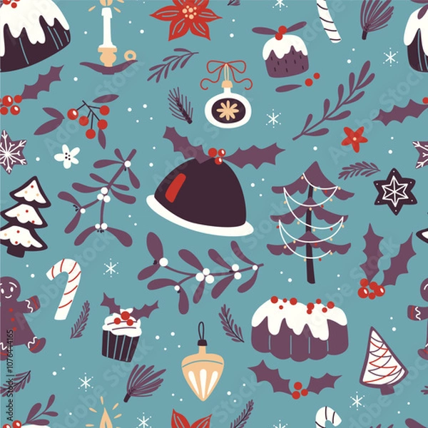 Obraz Christmas Hand Drawn Vector Doodle Illustration.  Xmas Hand Drawn Elements.