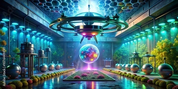 Fototapeta Drone Photography of a Strange Extraterrestrial Organic Substance Under Examination with Mysterious Properties in a Futuristic Laboratory Environment