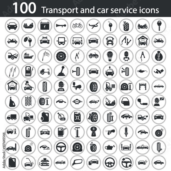 Fototapeta Set of one hundred transport and car service icons
