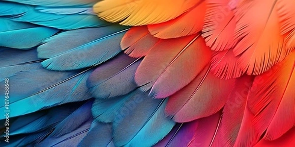 Fototapeta A colorful bird's feathers with a blue, red, and yellow pattern
