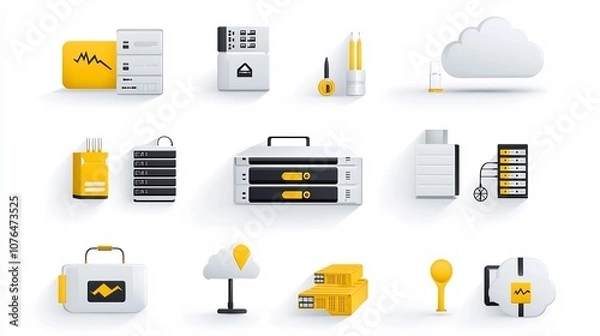 Fototapeta Minimalist icons illustrating a collection of cloud storage solutions including cloud servers data sync and backup systems