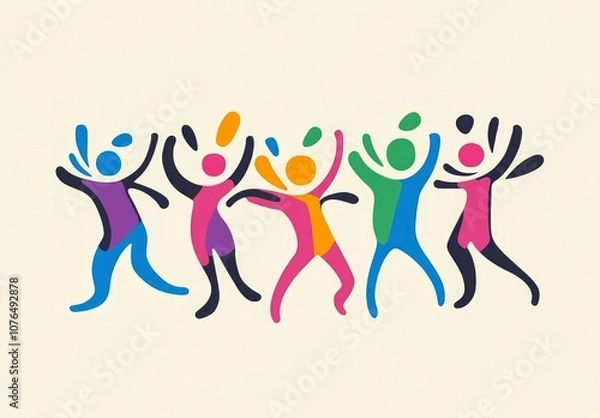 Obraz colorful illustration of dancing people in bright background, celebration concept