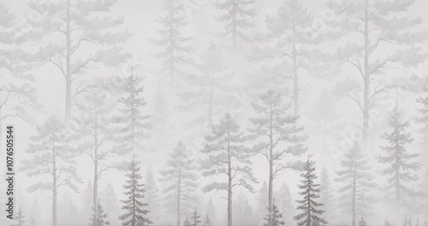 Fototapeta Silhouettes of trees. The forest is in a fog. A mural for the walls. Design for photo wallpapers.