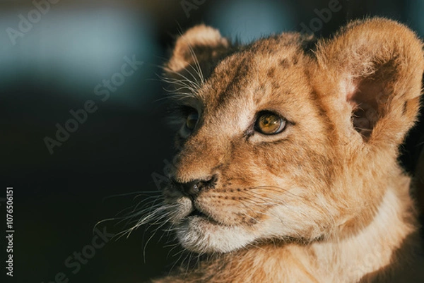 Fototapeta Close-up portrait of a little lion cub