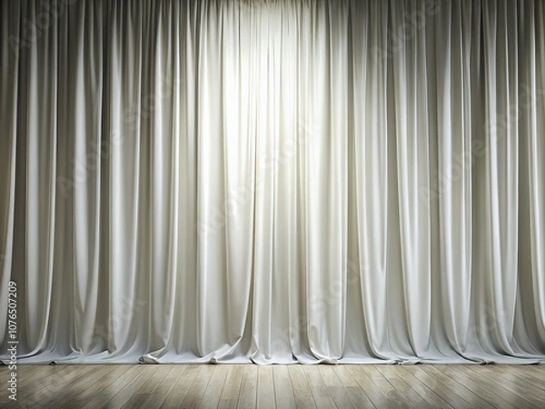 Fototapeta Minimalist White Theater Curtain Background for Elegant Interior Design and Photography Projects in Soft Lighting for a Timeless Aesthetic