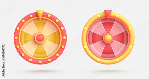 Obraz Set vector 3d icon isolated on white background. Red and yellow game icon. Wheel of fortune, roulette. Vector illustration for postcard, icons, poster, banner, web, design, arts