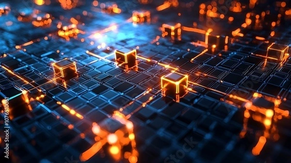 Fototapeta Glowing Digital Ledger Showcasing Blockchain Transactions and Data Blocks in Real Time