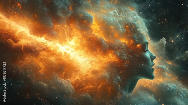 Fototapeta exploding mind concept art, inner world, dreams, emotions, imagination and creative mind