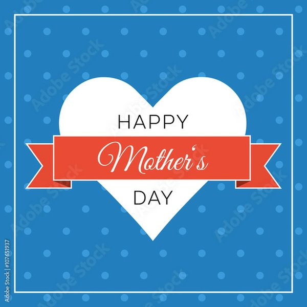 Fototapeta Mothers Day card. Background for Mothers Day. Vector design in trendy style. Abstract design with heart, ribbon and polka dots.