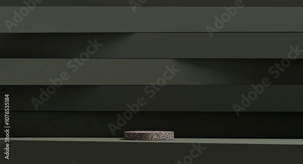 Fototapeta 3D display podium, dark green background with stone pedestal. Beauty, cosmetic product presentation terrazzo stand. Luxury feminine mockup 3d render advertisement mockup.
