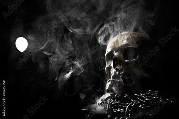 Fototapeta front of real skull in abstract smoke