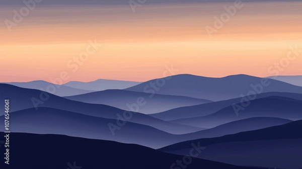 Fototapeta Mountain ridge at dawn with layers of hills fading into the distance