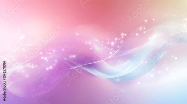 Fototapeta Abstract Pink and Blue Gradient Background with Wavy Lines and Glowing Particles