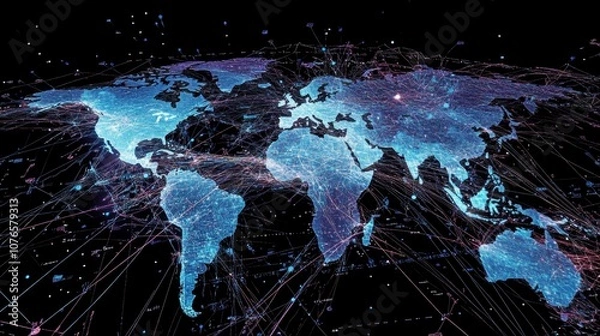 Fototapeta Digital Global Network Map with Connections