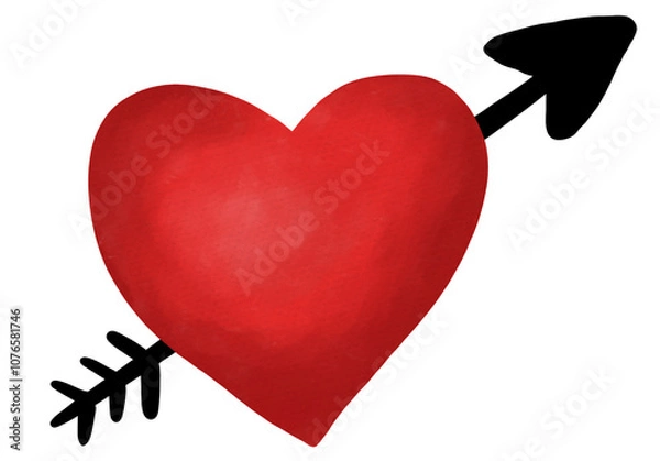 Fototapeta Illustration of a red heart with a black arrow stuck in it.