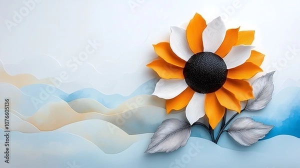 Fototapeta The Pop Art sunflower features bold, vibrant colors reminiscent of a comic book, juxtaposed with intricate shading techniques inspired by the Renaissance period