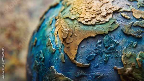 Fototapeta 石の上に置かれたテクスチャー付き地球儀