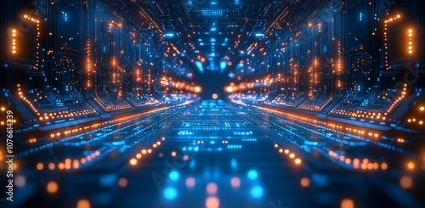Fototapeta This is a futuristic digital technology background with digital elements and a grid line circuit network. Future technology concepts. Modern illustrations.