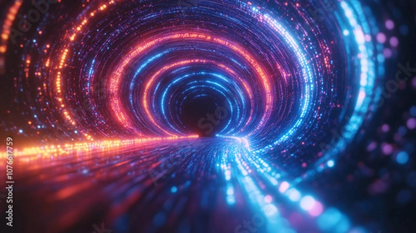 Fototapeta Colorful LED Tunnel Illuminating Cosmic Depth With Neon Lights