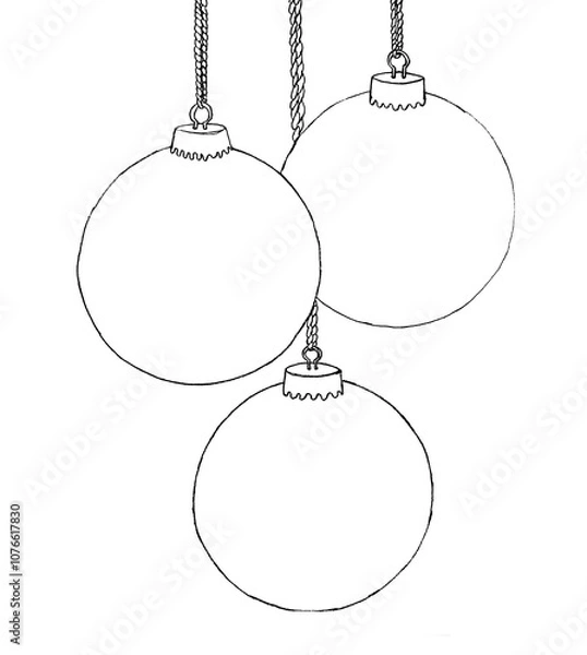Obraz Hanging Christmas tree balls. Black outline of a linear silhouette. Edited strokes. Front side view. Vector simple flat graphic illustration