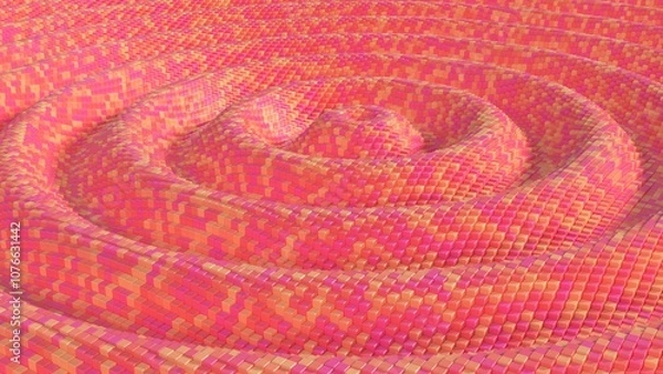 Fototapeta colorful wave pattern made of cubes 3d render. abstract pink orange surface ripples