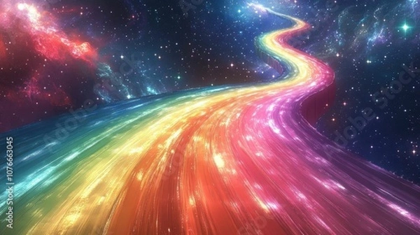 Fototapeta Ethereal Rainbow Road Leading Into the Starry Cosmos of the Mind s Imaginative Journey Through Vibrant Dreamlike Realms of Creativity and Wonder