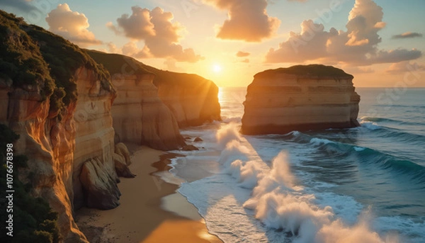 Fototapeta Stunning Sunset Over Ocean Cliffs