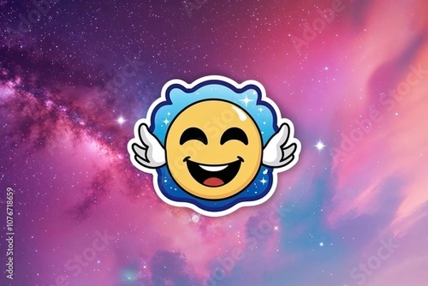 Fototapeta Celestial Sticker Graphic Emoticon of Joy and Wonder