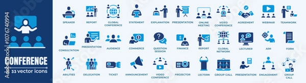 Fototapeta Conference, meeting, business training and team, brainstorm, seminar, interview icon set