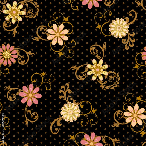 Fototapeta Vector seamless floral pattern in retro style.