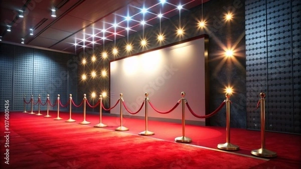 Fototapeta Elegant Empty Media Wall Backdrop with Red Carpet Setting for High Profile Events and Celebrity Spotlights, Ideal for Photography and Event Planning Use