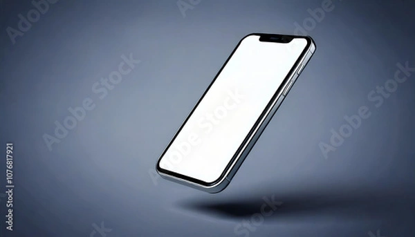 Obraz 3d mock up mobile phone gadget device with blank white screen mobile smartphone, display floating view with copy space
