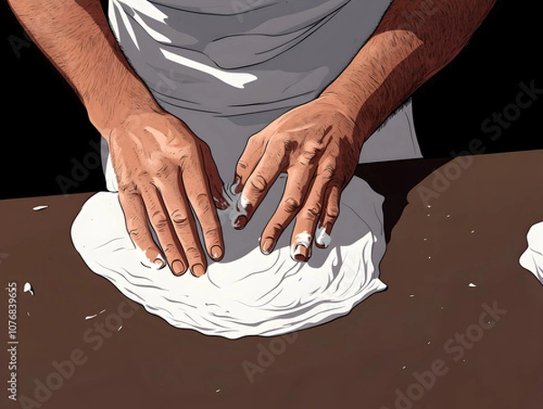 Fototapeta A close-up of a baker’s hands icing a cake, delicate patterns coming to life in the illustration.



