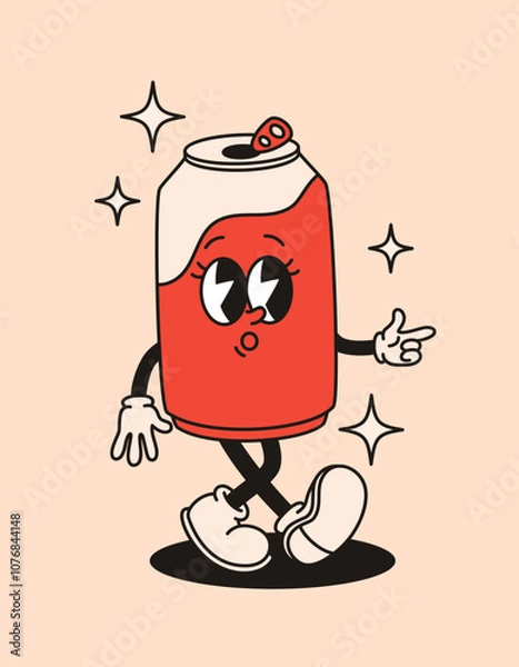 Obraz Groovy retro character soda. Flat vector illustration.
