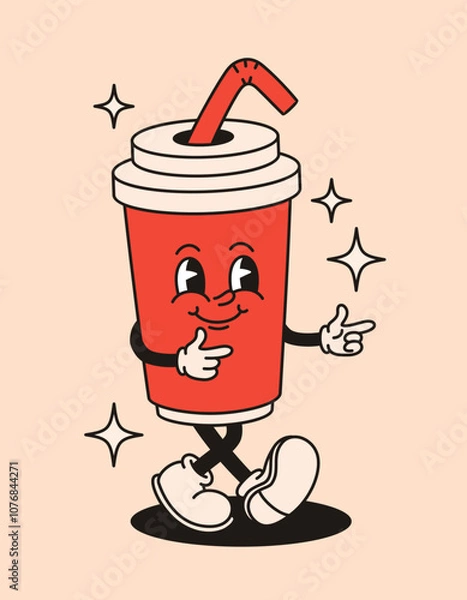 Obraz Groovy character soda. Flat vector illustration.