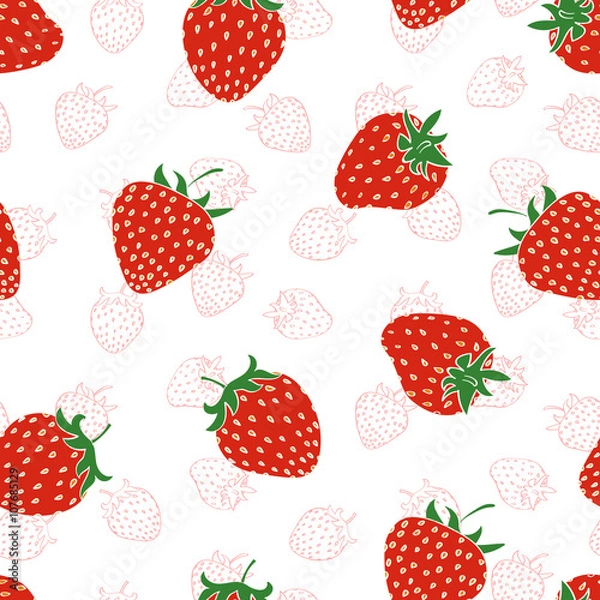 Fototapeta Strawberry seamless pattern. Vector repeating background. 