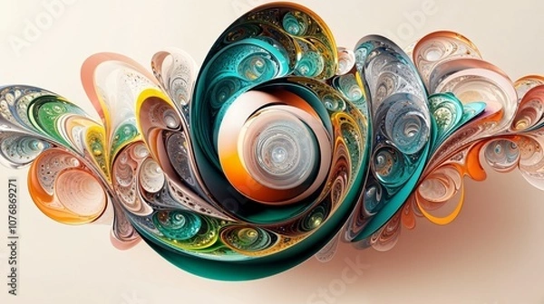 Fototapeta Complex abstract spiral design with vibrant colors and layered details in swirling, dynamic formation.
