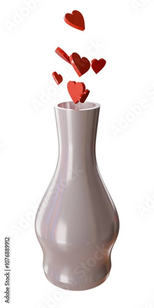 Obraz Red hearts fly out of the vase. 3D render without background.