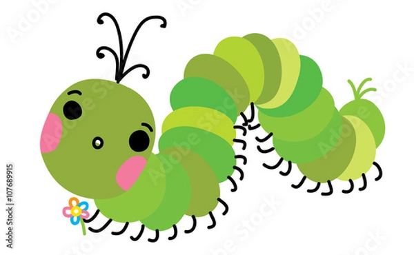 Fototapeta Cartoon caterpillar. Vector illustration. Flat design