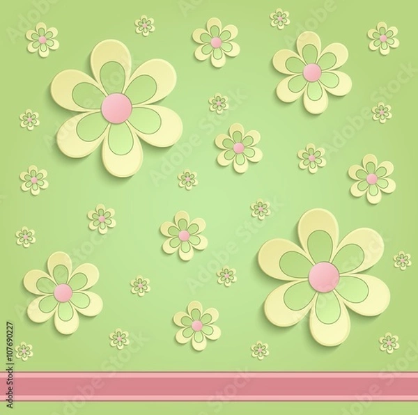 Obraz Flowers Spring paper 3D green yellow pink vector