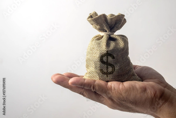 Obraz Burlap sack with big dollar symbol on white background