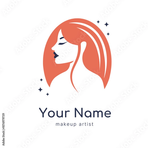 Fototapeta makeup tattoo artist logo profile of a girl with dark lips and closed eyes