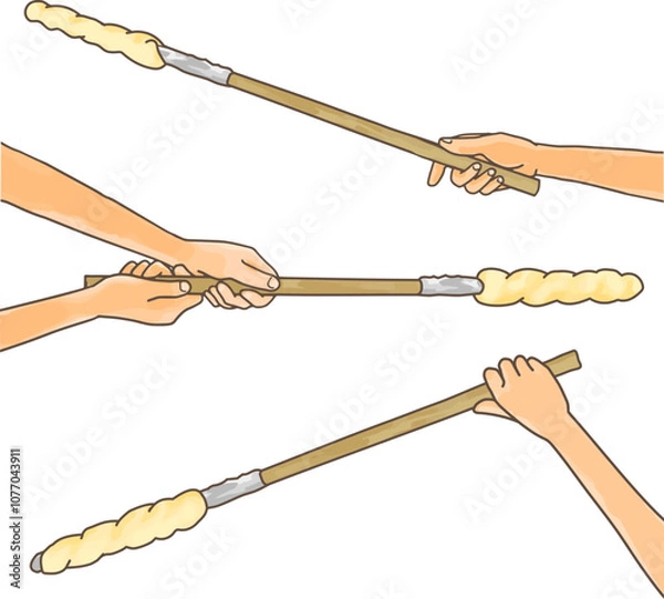 Obraz 焼く前の棒パンを持つ手　イラストセット