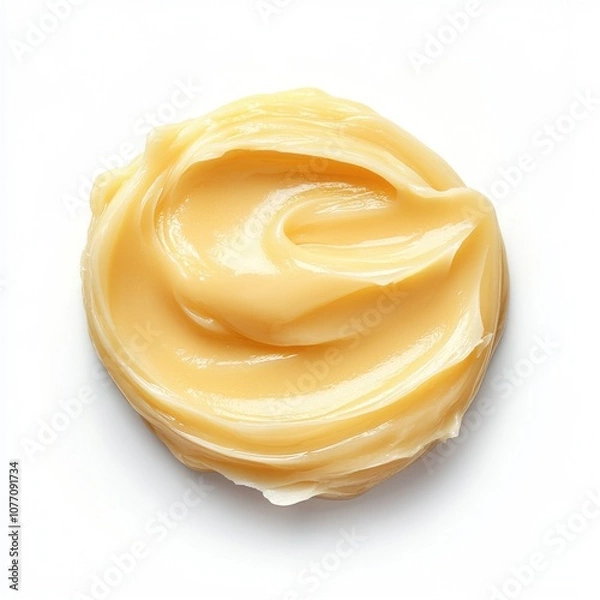 Fototapeta Smooth swirl of natural yellow shea butter isolated on a white background