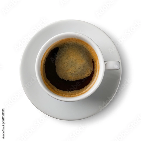 Fototapeta A coffee cup on a saucer viewed from above isolated on a transparent background